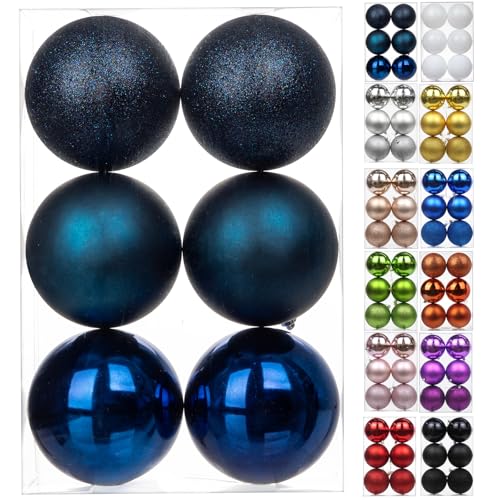 Large Shatterproof Christmas Ornaments Balls - 3.94 Inch, Pack of 6, Blue Holiday Decor