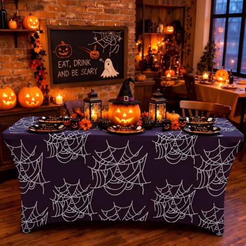 Halloween Spider Web Tablecloth - 6ft Stretch Fabric for Fall & Party Decor - Variation: Spider Web
