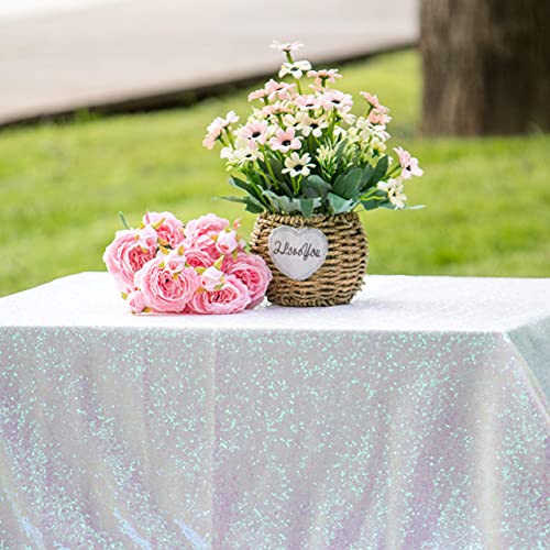 Iridescent White Sequin Tablecloth 120 Inch Round - Glamorous Party Decor