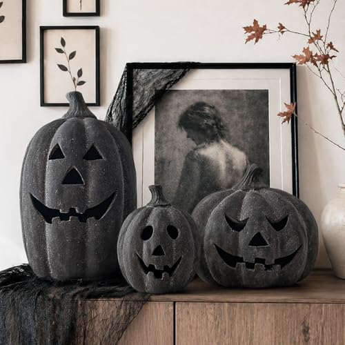 Black Handmade Terracotta Jack O Lantern Halloween Decoration - Large 9x15