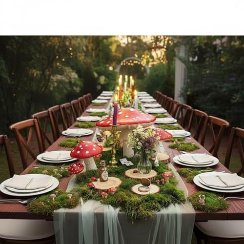 Halloween Enchanted Forest Table Runner Set with Pine Wood Slices & Artificial Moss