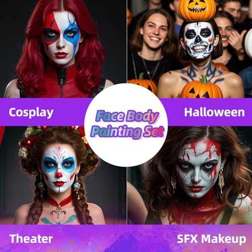 3-Pack Body Paint for Halloween Cosplay - Black, Green, White, 3.03 Fl Oz