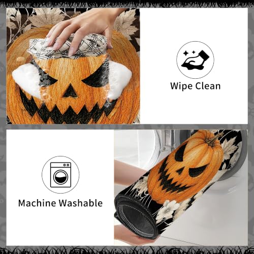 Halloween Kitchen Rugs Set - Spooky Jack O Lantern Web Floor Mats - Pumpkin Web Variation