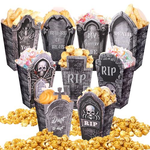 Halloween Tombstone Popcorn Boxes - 90 Pcs, 9 Styles, Spooky Party Decor