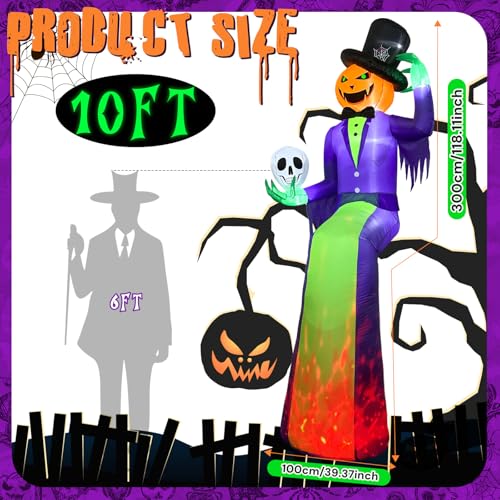 10FT Sitting Halloween Inflatable Pumpkin with Flame Light for Roof Decor - Outdoor Yard Decoration