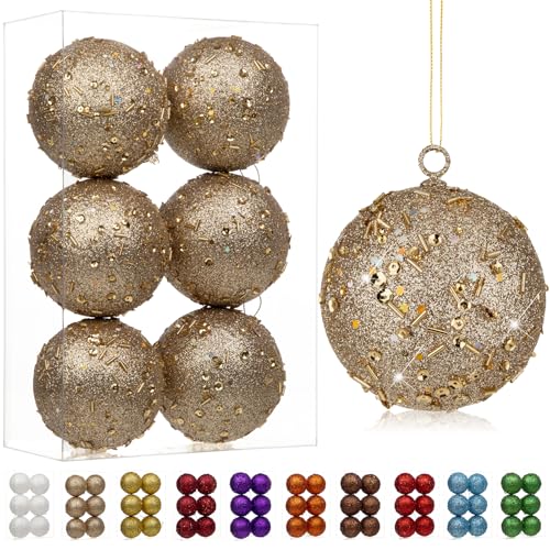 Large Champagne Christmas Ornaments Set - 3.15 Inch Shatterproof Holiday Decor, 6 Pack