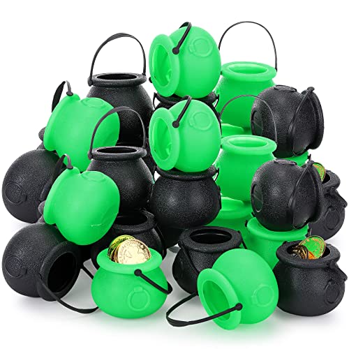 Mini Plastic Cauldrons for Party Favors, 30 Pcs Black & Green Decorations
