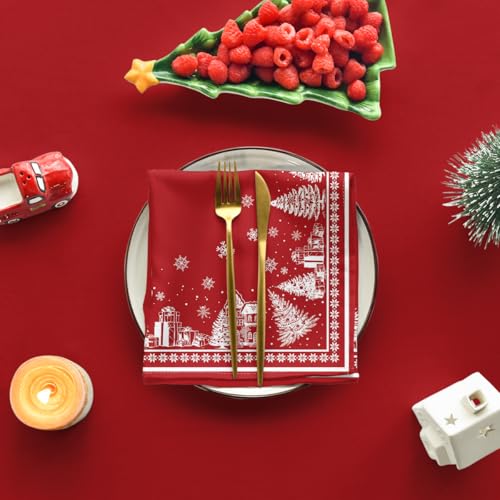 Christmas Tablecloth 60 x 104 Inch Rectangular Red Snow House Holiday Decor