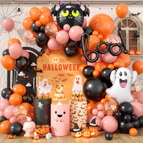 Halloween Balloon Arch Kit Dusty Pink Orange Black BOO Balloons - Variation of Dustypink-Orange-Black