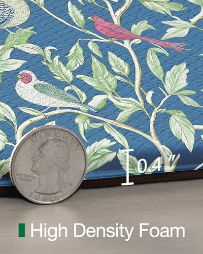 Anti-Fatigue Kitchen Mat 24x87 Inches with Blue Floral Design, 0.4" Thick