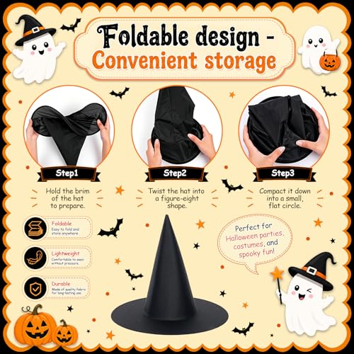24-Pack Black Witch Hats for Halloween Costume & Party Decor - Indoor Outdoor