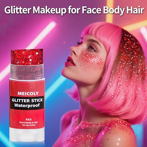 Red Hair Glitter Stick – Waterproof Body & Face Glitter for Costume & Festival
