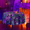 Halloween Tablecloth 60 Inch Round UV Reactive Black Web Cover Waterproof Party Decor