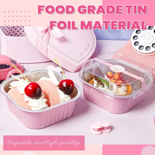 Pink Halloween Mini Cake Pans with Lids - 50 Pack for Parties & Gifting