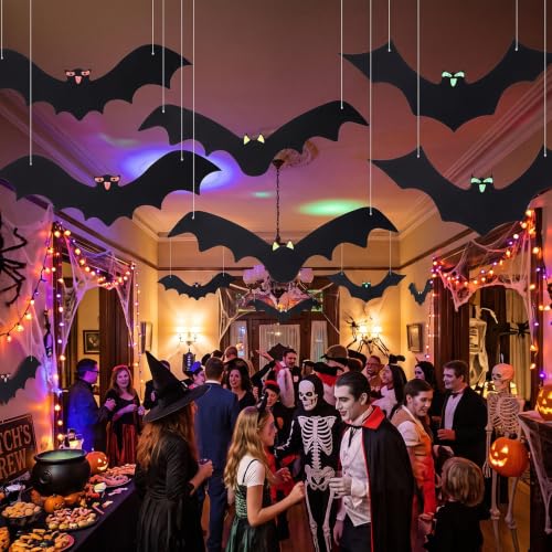 Black Halloween Hanging Bats Set - 3D Realistic Flying Bat Decorations for Yard & Indoor, 18pcs