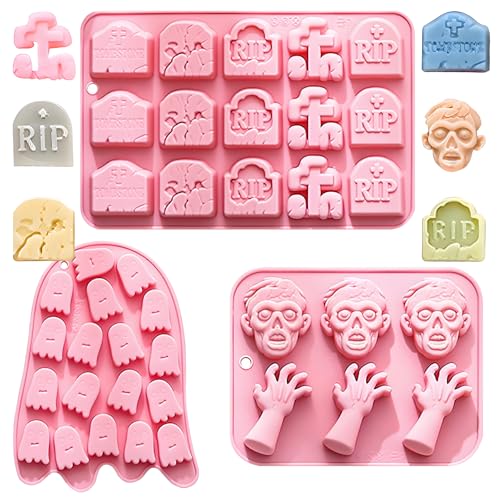 Halloween Silicone Mold Set - Tombstone, Ghost & Zombie Shapes - Pink QY224