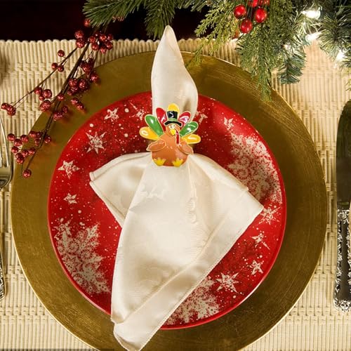 Turkey Napkin Rings Set of 12 for Thanksgiving Fall Table Decor - Harvest Turkey Variation