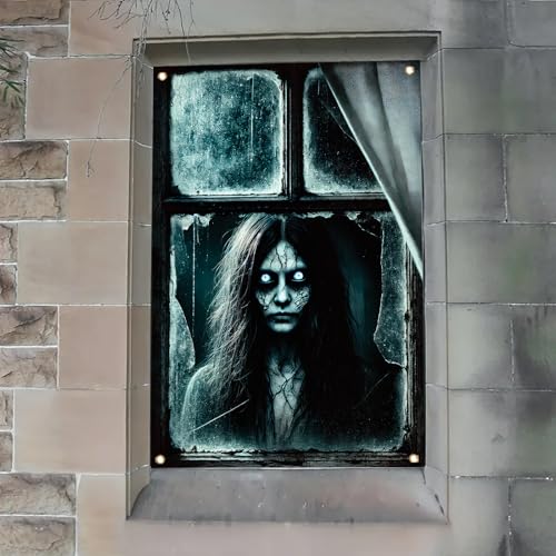 Halloween Ghost Girl Window Cover 47x31 Inch Haunted House Decoration Horror Decal