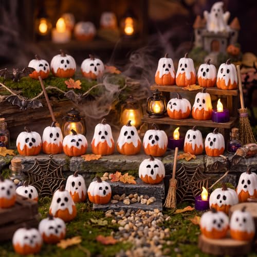 Mini Halloween Ghost Pumpkin Resin Decor Set - 50 Pieces for Crafts & Garden Displays