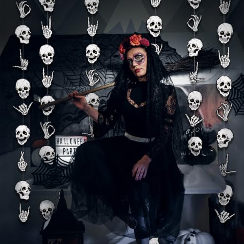 Halloween Skull Garland Skeleton Party Decorations 6 Pcs - Spooky Banners for Haunted House & Gothic Events