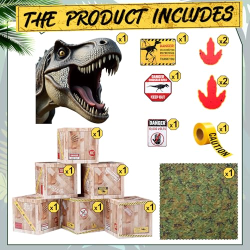 Dinosaur Party Decorations Kit with Favor Boxes Caution Tape Jungle Safari Theme