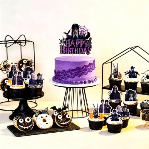 Halloween Party Decorations Set with Balloons Banner & Toppers - Purple Black 32pcs