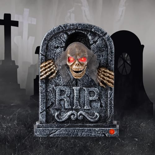 Halloween Animatronic Zombie Tombstone - LED Light Up Skeleton, Creepy Voice & Motion Activated Decor - Variation: Tombstone
