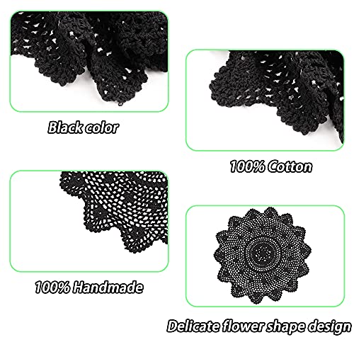 Black Crochet Doilies Set of 2 - 15 Inch Round Cotton Lace Coasters for Home Decor