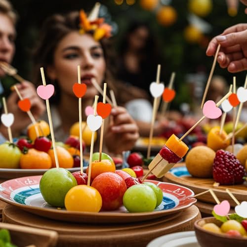 120 Pcs 5.9 Inch Heart-Shaped Bamboo Cocktail Toothpicks - Red, White, Pink, Mixed