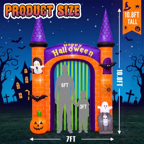 Halloween Inflatable Archway 10.8FT Tombstone Pumpkin Ghost Decor Outdoor