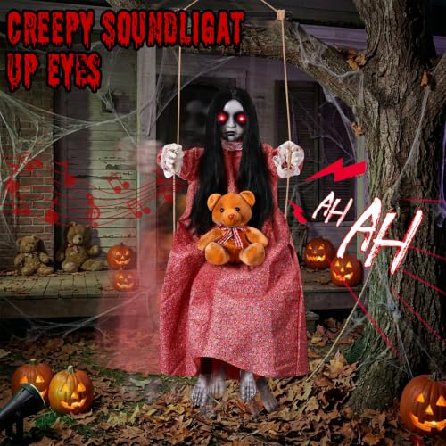 Halloween Animatronics Hanging Swinging Girl Decor - Outdoor Spooky Decoration