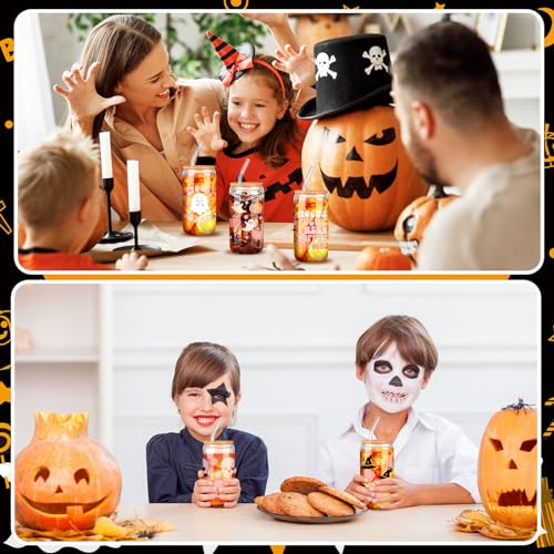 Halloween Ghost Glass Cups with Lids & Straws - 6 Pack, 16 oz - Pink Ghost Variation