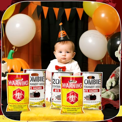 Halloween Zombie Party Favor Bags - 50 Pack Scary Treat Gift Bags with Handles