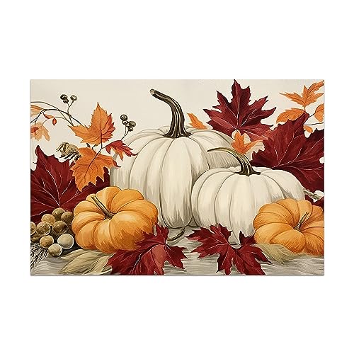 Autumn Pumpkin Wall Art Canvas Print - Fall Leaves Thanksgiving Rustic Decor 24x36 with Frame - Pumpkin 1