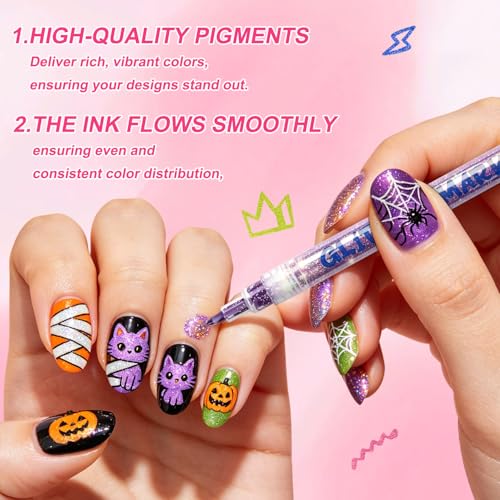 12 Colors Nail Art Pen Set with Fine Tip for Precise DIY Manicure & Crafts