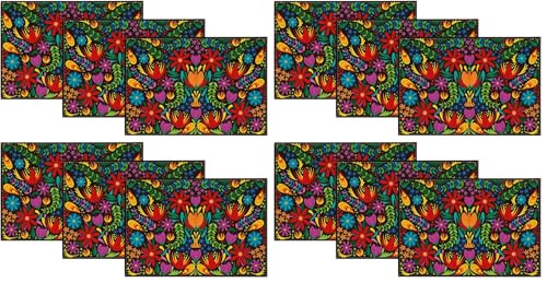 Mexican Cinco De Mayo Placemats Set of 6 - 12 x 18 Inch Rectangular Black