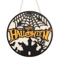 Happy Halloween Wooden Wreath - Ghost Bat Pumpkin Door Sign & Garland - Indoor Wall Decorations - Variation: Happy Halloween Wreath