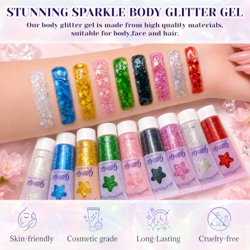Black Body Glitter Gel for Face & Hair - Chunky Sparkly Makeup, Multi-Use