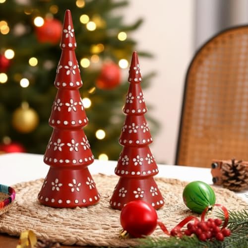 Mexican Christmas Decor Figurines - Boho Terracotta Santa & Reindeer Set