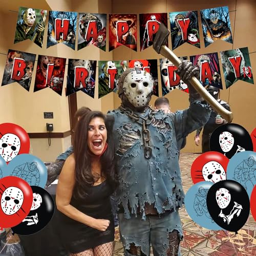 Friday The 13th Horror Party Supplies Set with Banner Cake Toppers Balloons for Killer Theme Celebration