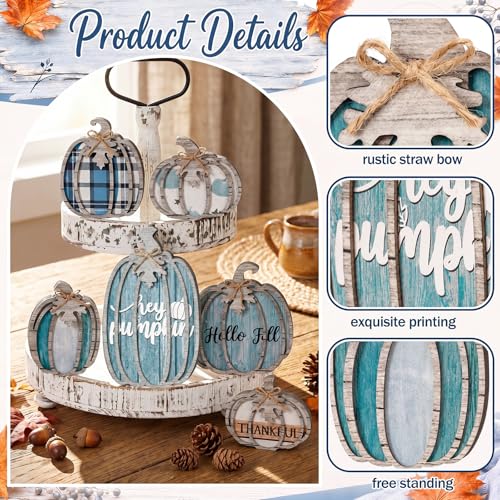 Blue Fall Pumpkin Decor Set - 6 Pcs Thanksgiving Table Centerpiece with Variations