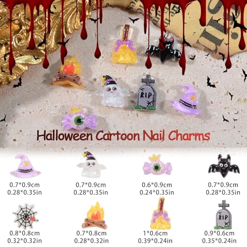 50Pcs Halloween Nail Art Charms Ghost Pumpkin Rhinestones for DIY Nails - Multicolored