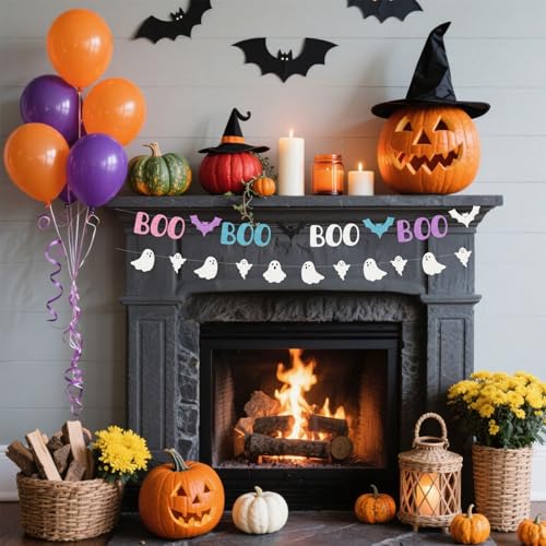 Pastel Halloween Party Banner - Ghost & Bat Glitter Garland, Style 2