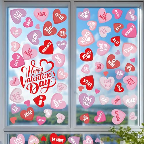 Valentine's Day Window Clings - Romantic Love Heart Stickers for Home & Office Decor, 6 Sheets
