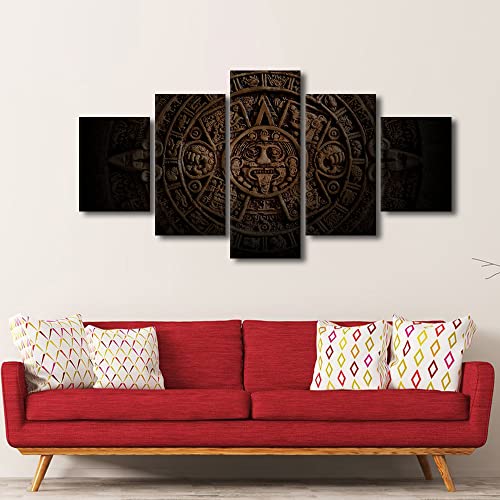 Aztec Solar Calendar Wall Art Canvas Prints - Framed 60x32 Inches, Mayan Civilization Decor - Variation of Artwork-13