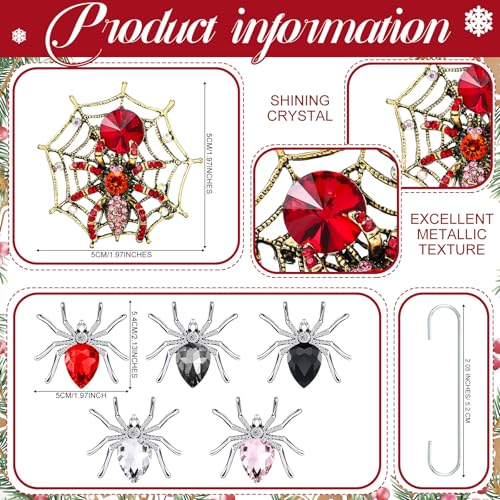 Crystal Christmas Spider Ornaments Set - Holiday & Halloween Decorations