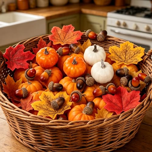 Fall Decorations Set with Pumpkins, Acorns & Maple Leaves - Admix-4
