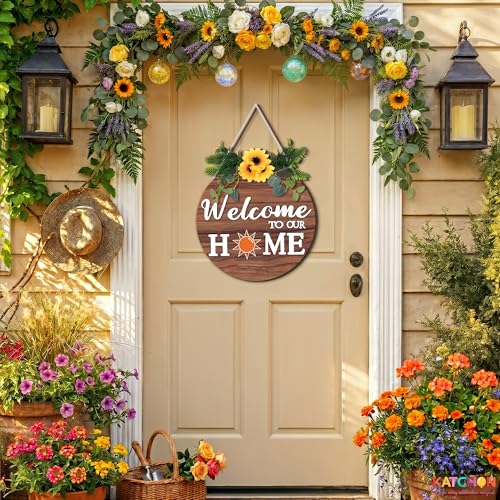 Multicolor Interchangeable Wood Welcome Sign with 21 Seasonal Inserts for Front Door