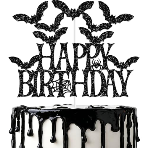 Halloween Birthday Cake Topper Black Glitter Spooky Haunted House Decoration