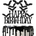 Halloween Birthday Cake Topper Black Glitter Spooky Haunted House Decoration